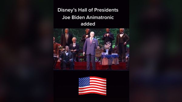 President Joe Biden debuted as an animatronic at Disney World and Magic Kingdom at the Hall of Presidents and Donald Trump was situated behind him in the shadows.