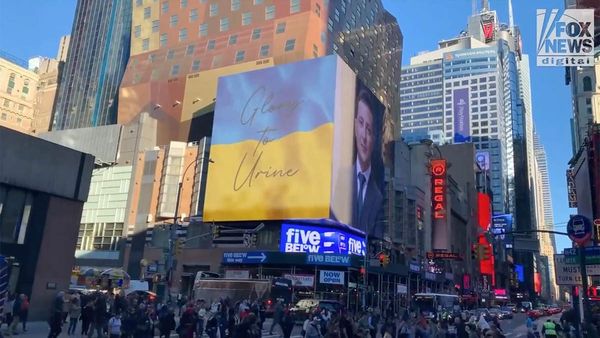 Users on X claimed that a video showed a Glory to Urine billboard in New York City.