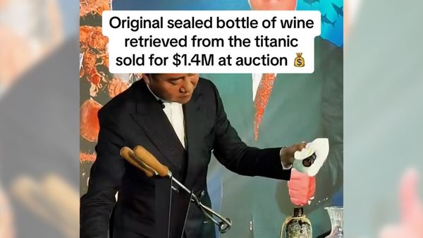 An online rumor falsely claimed a video showed a bottle of wine retrieved from the wreckage of Titanic auctioned for $1.4 million.